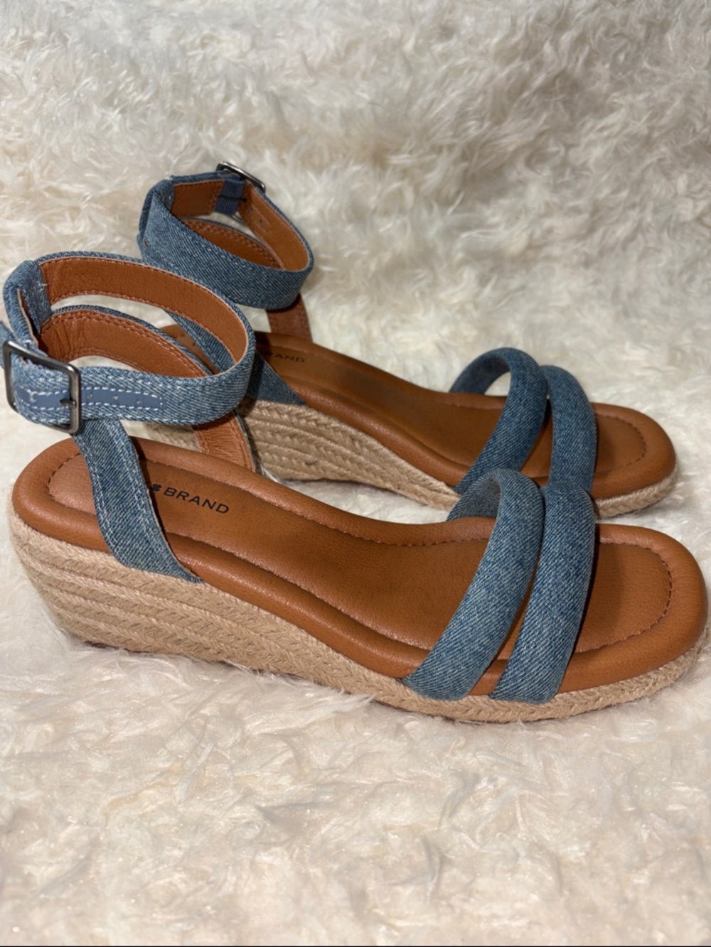 Lucky Brand Denim Blue Espadrille Wedge Sandals